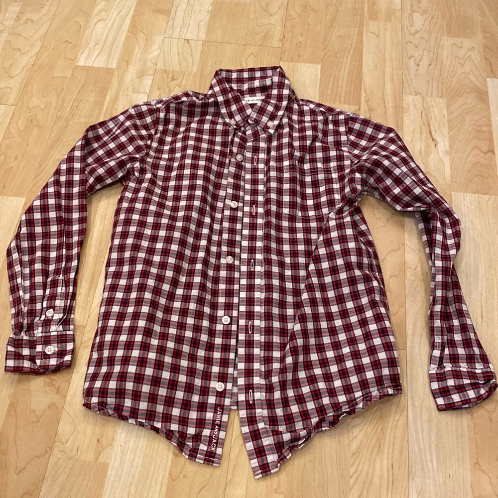 Janie and Jack white and red long sleeve plaid button down - size 8